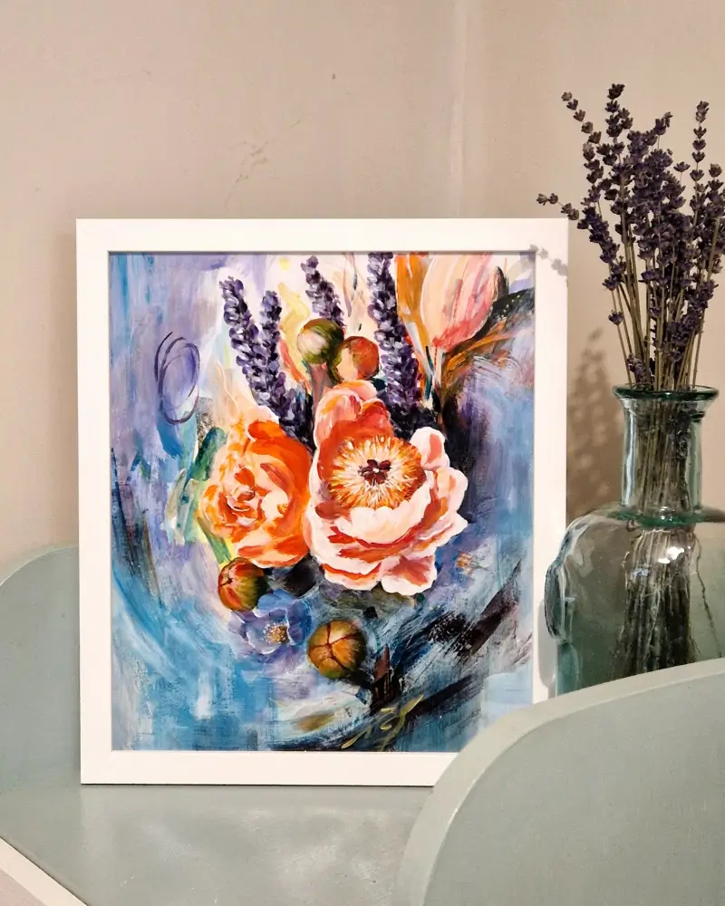 Tablou "Dansul petalelor" - pictură florală incadrata [1]