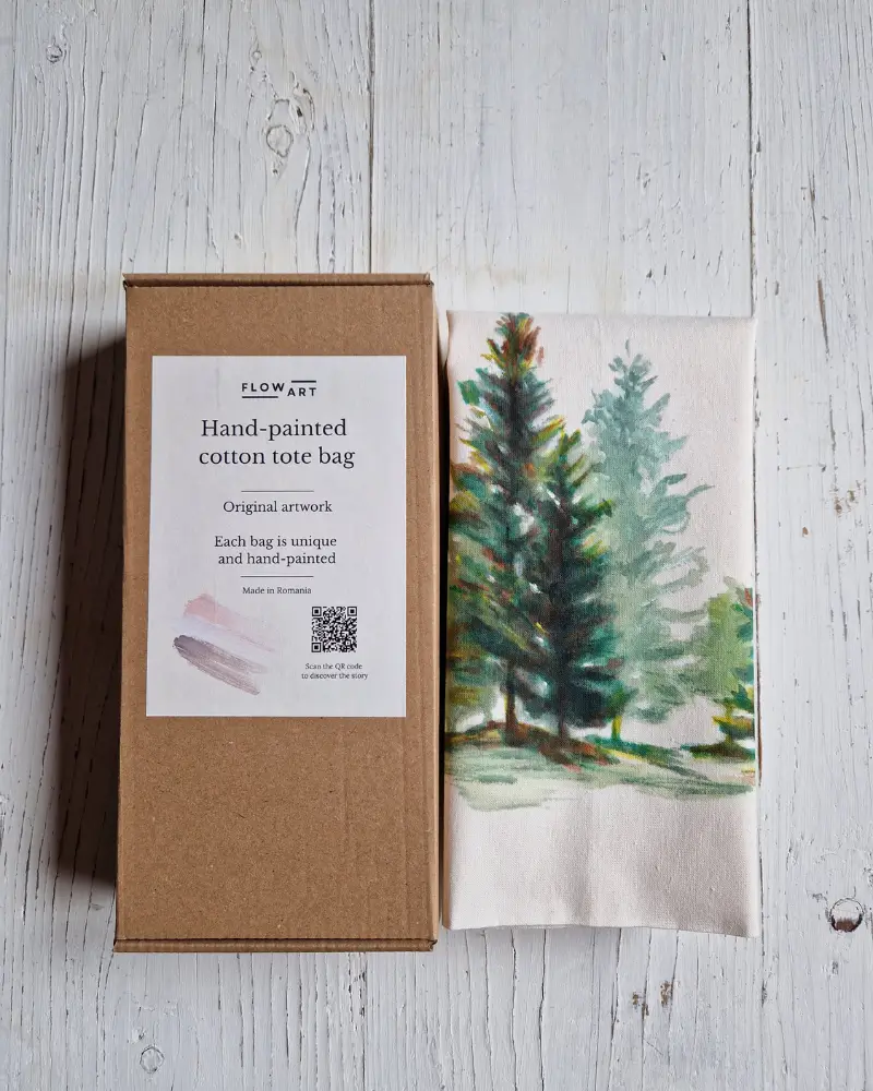 Sacoșă pictată manual cu brazi – design original Flow Art [3]
