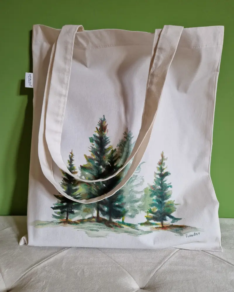 Sacoșă pictată manual cu brazi – design original Flow Art [3]