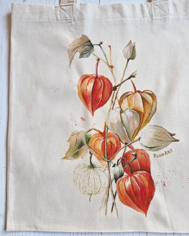 Sacoșă pictată manual – Lampioane de toamnă | Fabricat în România [7]