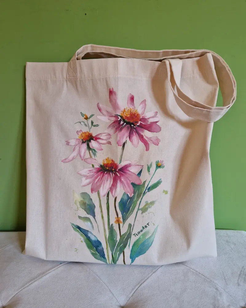 sacosa pictata manual cu flori roz [6]