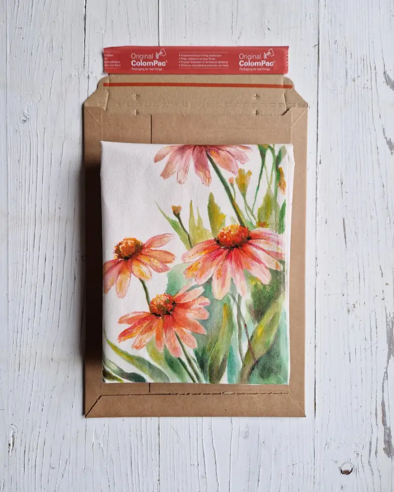 Sacoșă pictată manual cu flori de echinacea – design original Flow Art [3]