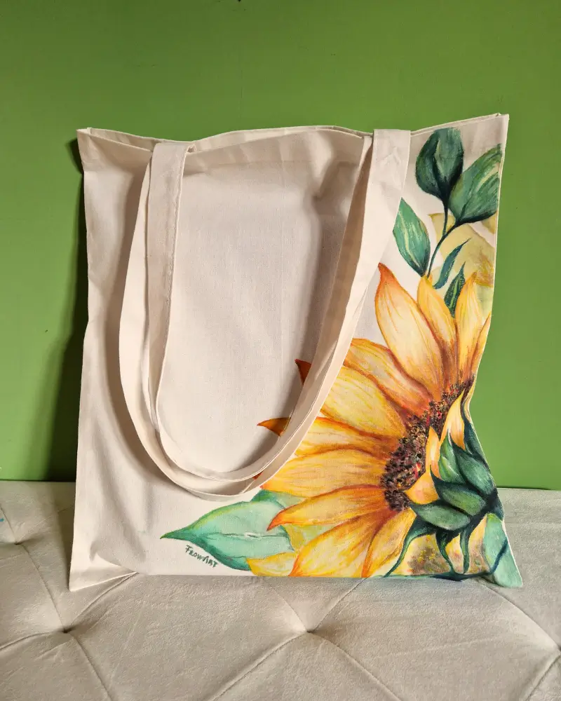 Sacoșă pictată manual cu floarea-soarelui – Flow Art România [1]
