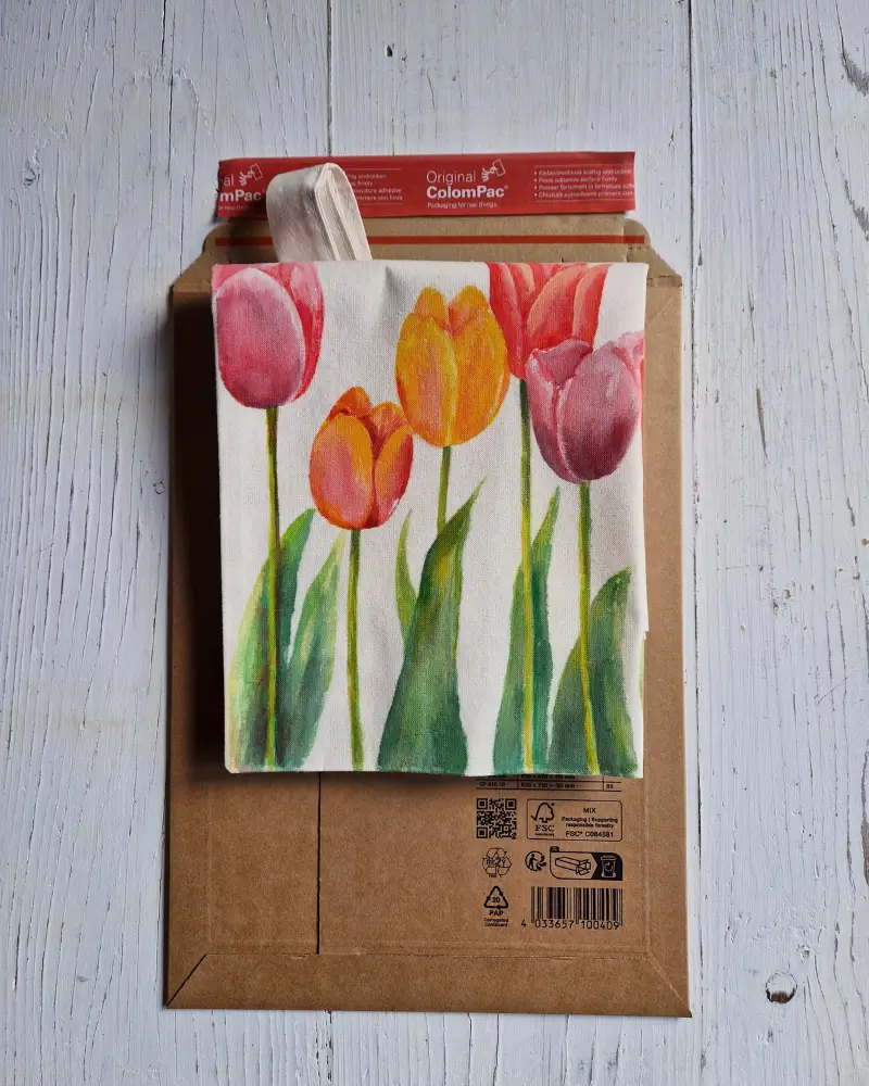 Sacoșă pictată manual cu lalele – design original Flow Art [5]