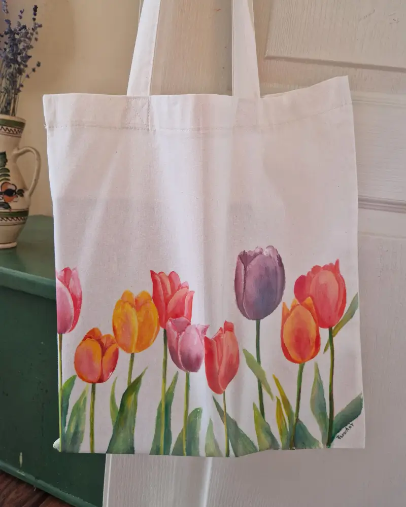 Sacoșă pictată manual cu lalele – design original Flow Art [8]