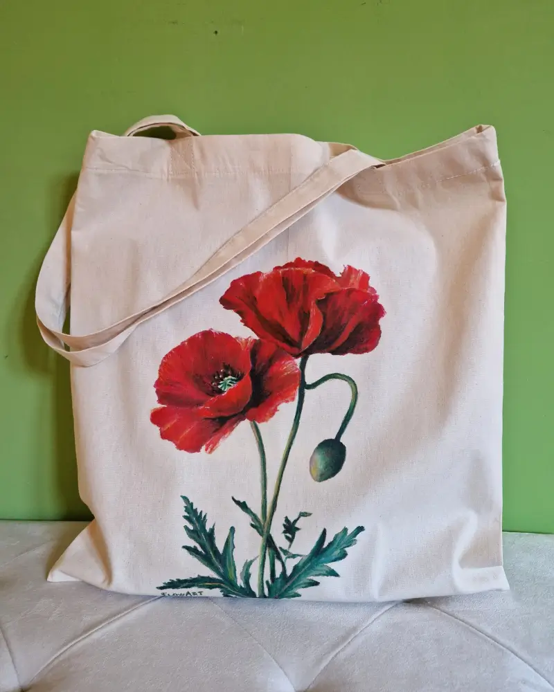 Sacoșă pictată manual – “Maci în lumină” | Accesoriu unicat, fabricat în România [6]