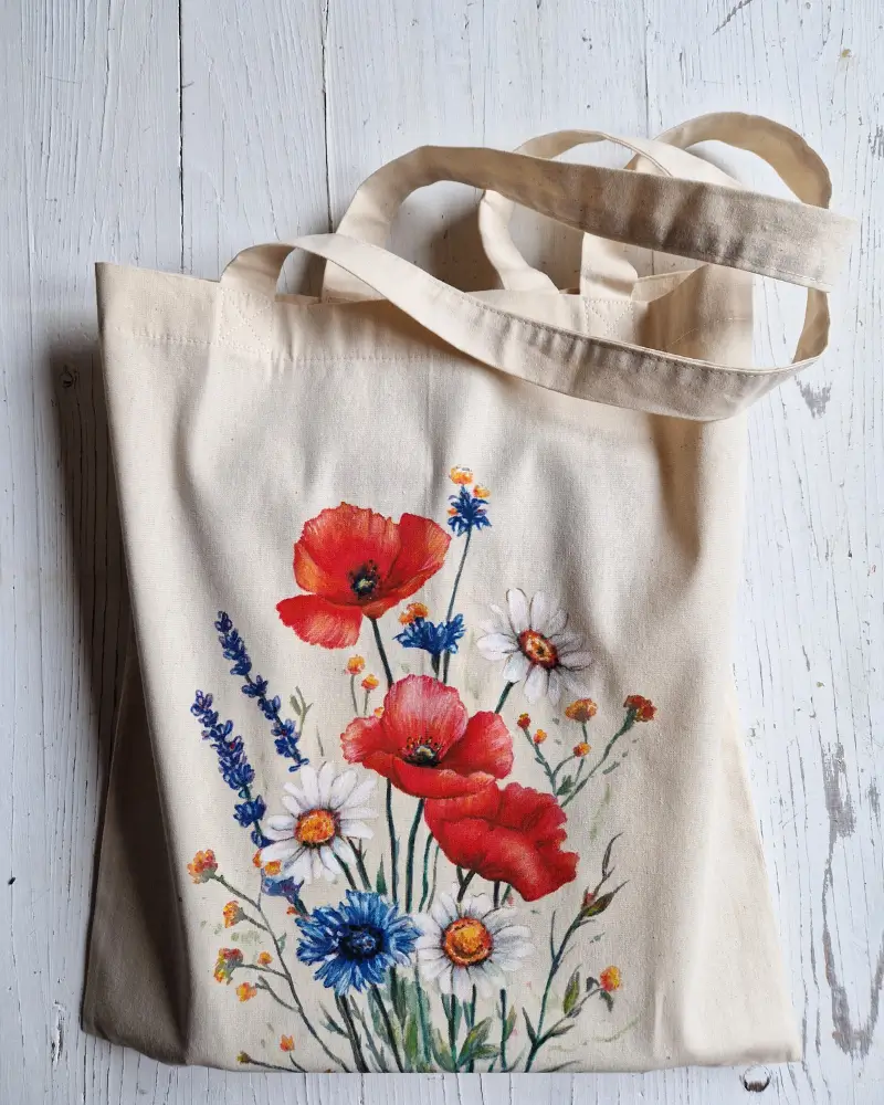 Sacoșă pictată manual – Buchet de camp | Fabricat în România [5]