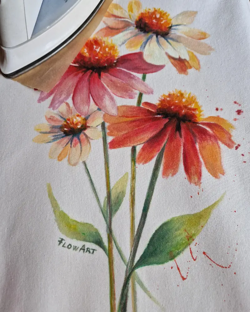 Sacoșă pictată manual cu echinacee – bumbac 100% – Flow Art [3]