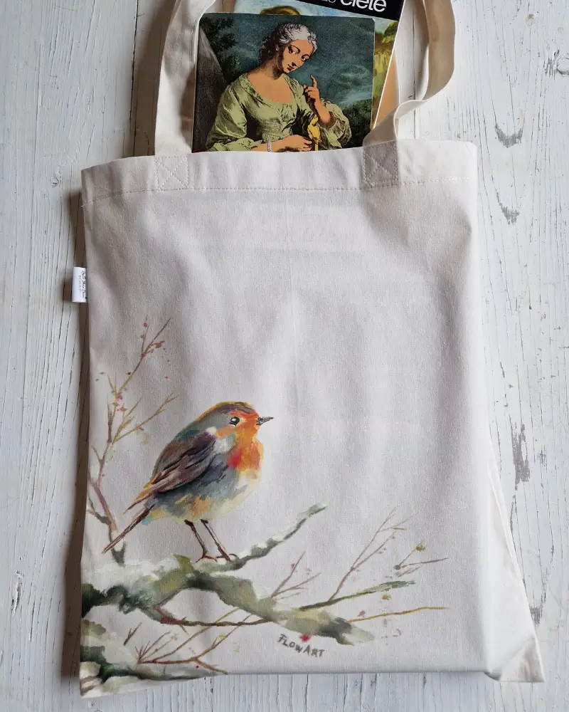 Sacoșă pictată manual cu măcăleandru – design original Flow Art [3]