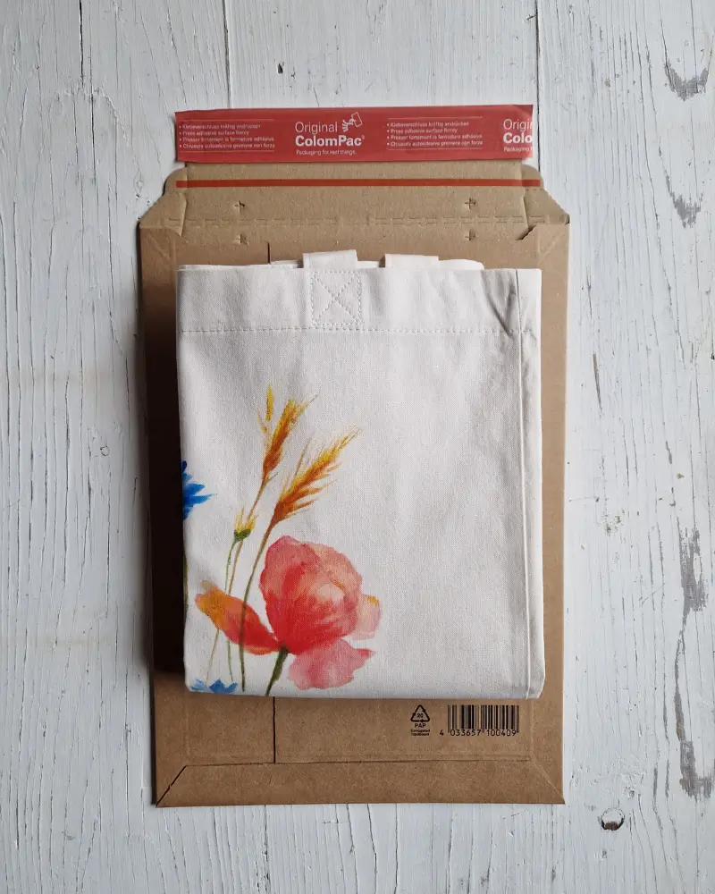 Sacoșă pictată manual cu mac și albăstrele – bumbac 100% – Flow Art [7]