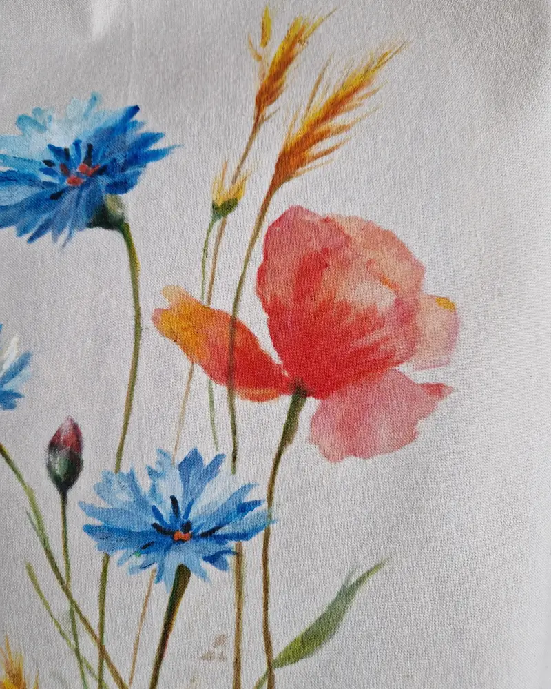 Sacoșă pictată manual cu mac și albăstrele – bumbac 100% – Flow Art [2]