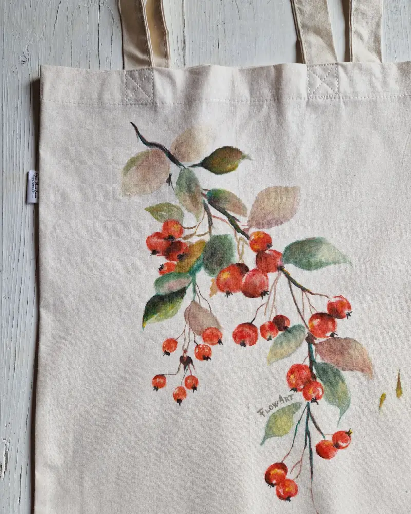 Sacoșă pictată manual cu păducel – design original Flow Art [2]