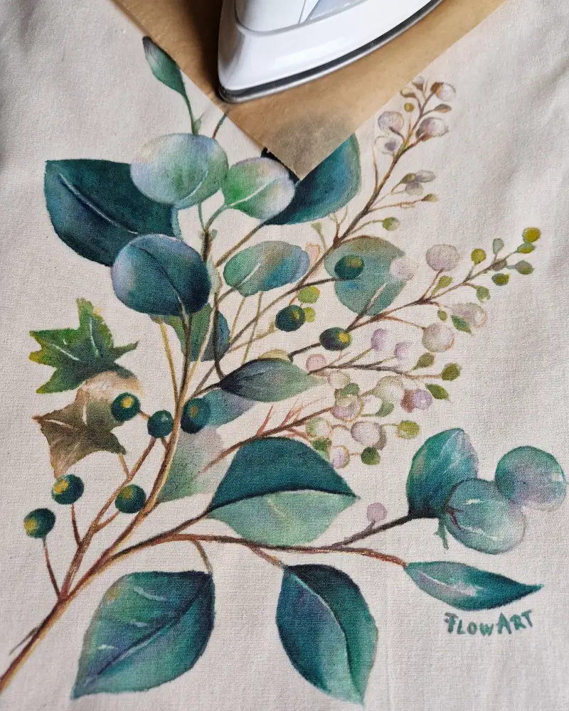 Sacoșă pictată manual – Frunze de eucalipt | Accesoriu din bumbac, fabricat în România [2]