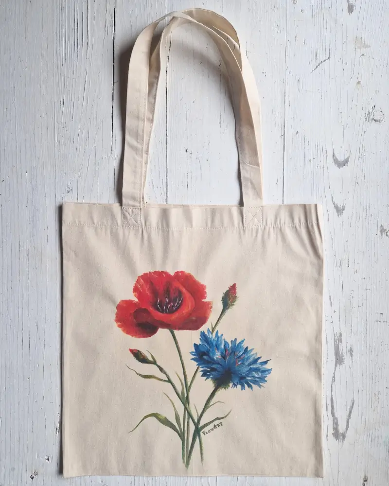 Sacoșă pictată manual din bumbac – artă florală unicat [5]