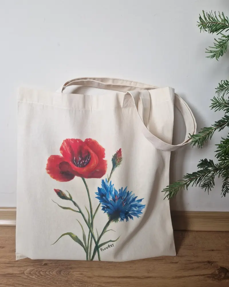 Sacoșă pictată manual din bumbac – artă florală unicat [6]