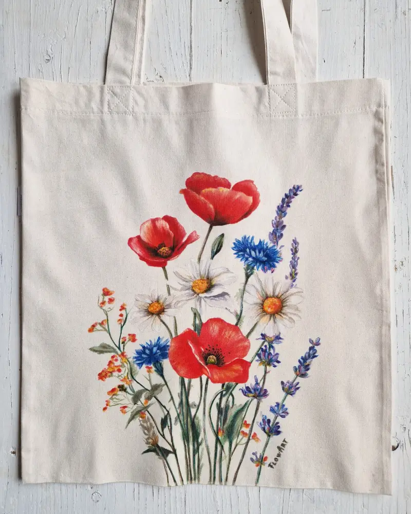 Sacoșă pictată manual Printre maci | Flow Art [5]