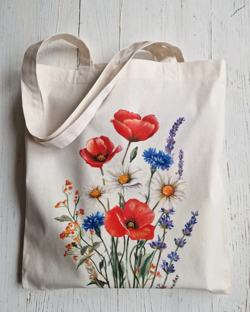 Sacoșă pictată manual Printre maci | Flow Art [4]