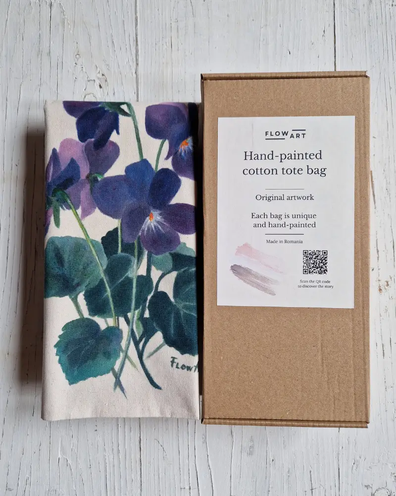 Sacoșă pictată manual Viorele – Flow Art [5]