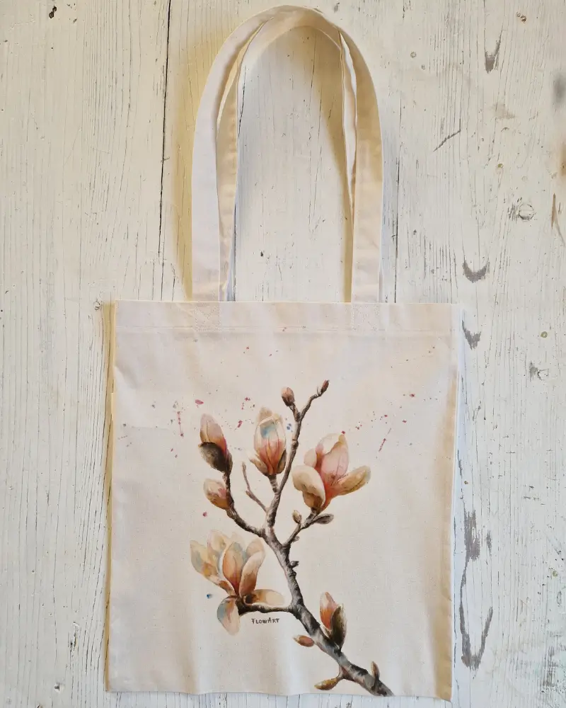 Sacoșă pictată manual cu magnolie – Flow Art [6]