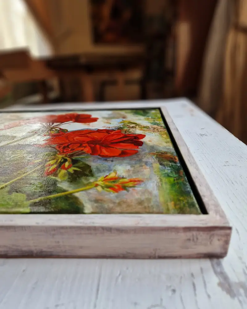 Tablou pictat manual în ulei cu tehnică mixtă – Mușcată [5]