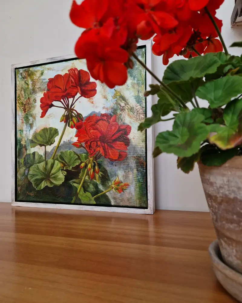 Tablou pictat manual în ulei cu tehnică mixtă – Mușcată [3]