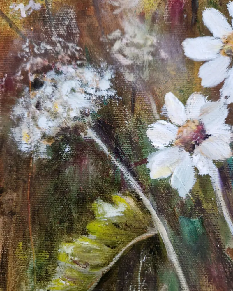 Tablou pictat manual – Grădina sălbatică – flori sălbatice pe fundal de peisaj [5]