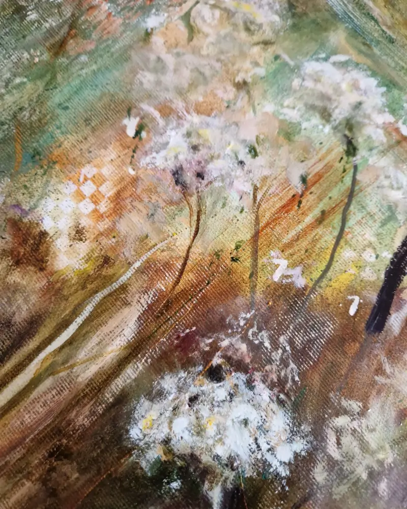 Tablou pictat manual – Grădina sălbatică – flori sălbatice pe fundal de peisaj [4]