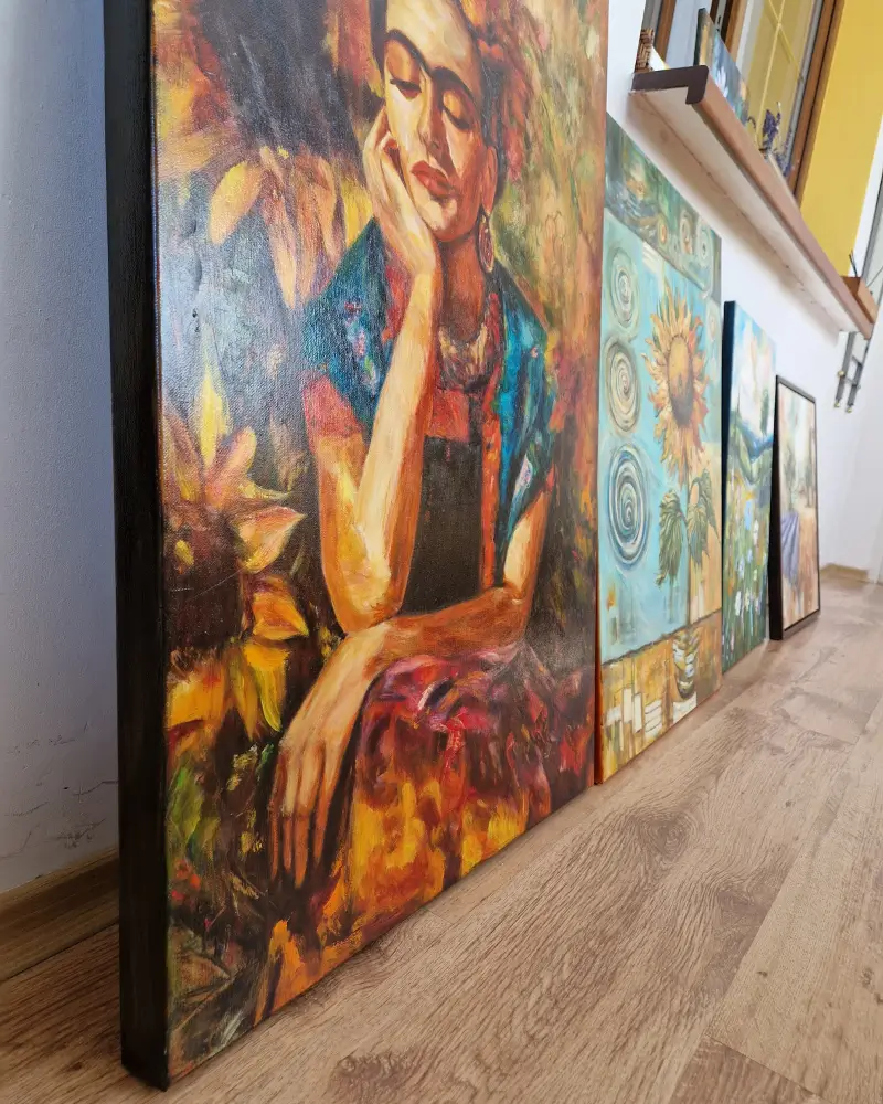 Tablou pictat manual în ulei, tehnică mixtă – Frida Kahlo [5]