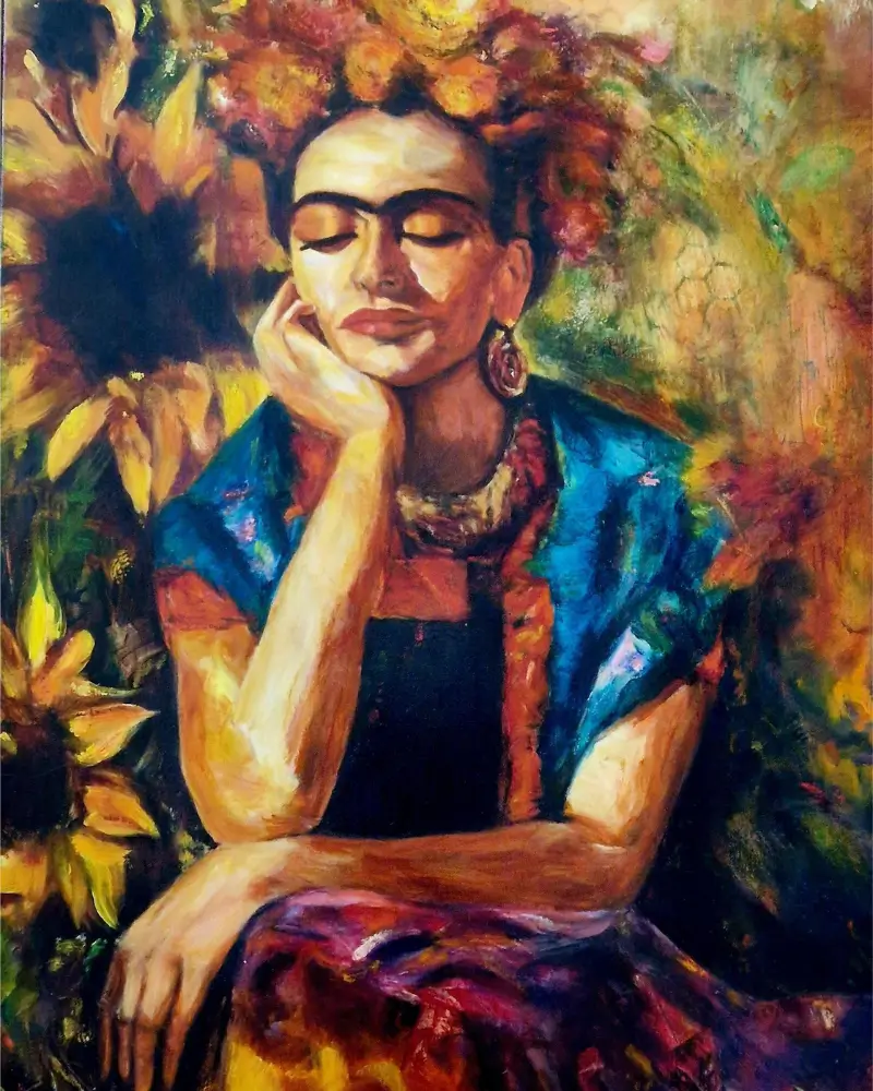 Tablou pictat manual în ulei, tehnică mixtă – Frida Kahlo [1]