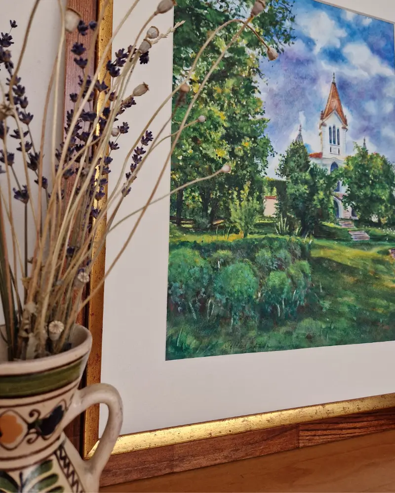 Biserica din Firtănuș – acuarelă originală cu ramă din lemn | Flow Art [2]