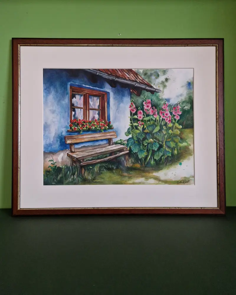 Pictură în acuarelă – Ferestre cu nalbe, design original Flow Art [7]