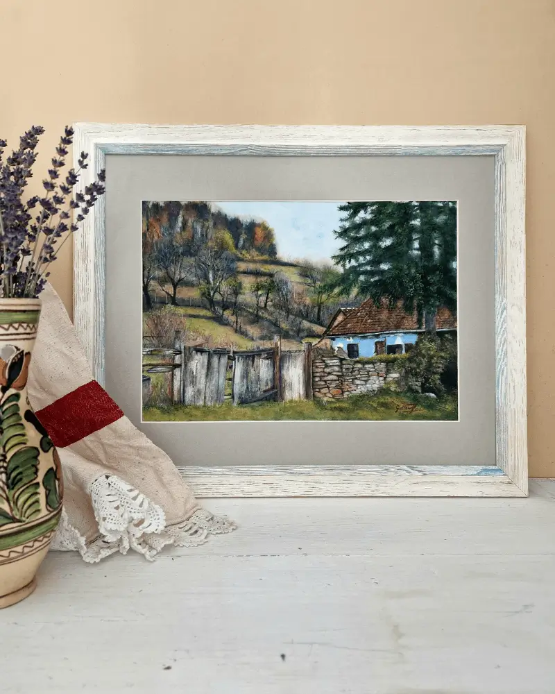 Acuarele - Melancolia Casei Albastre - Acuarelă Originală