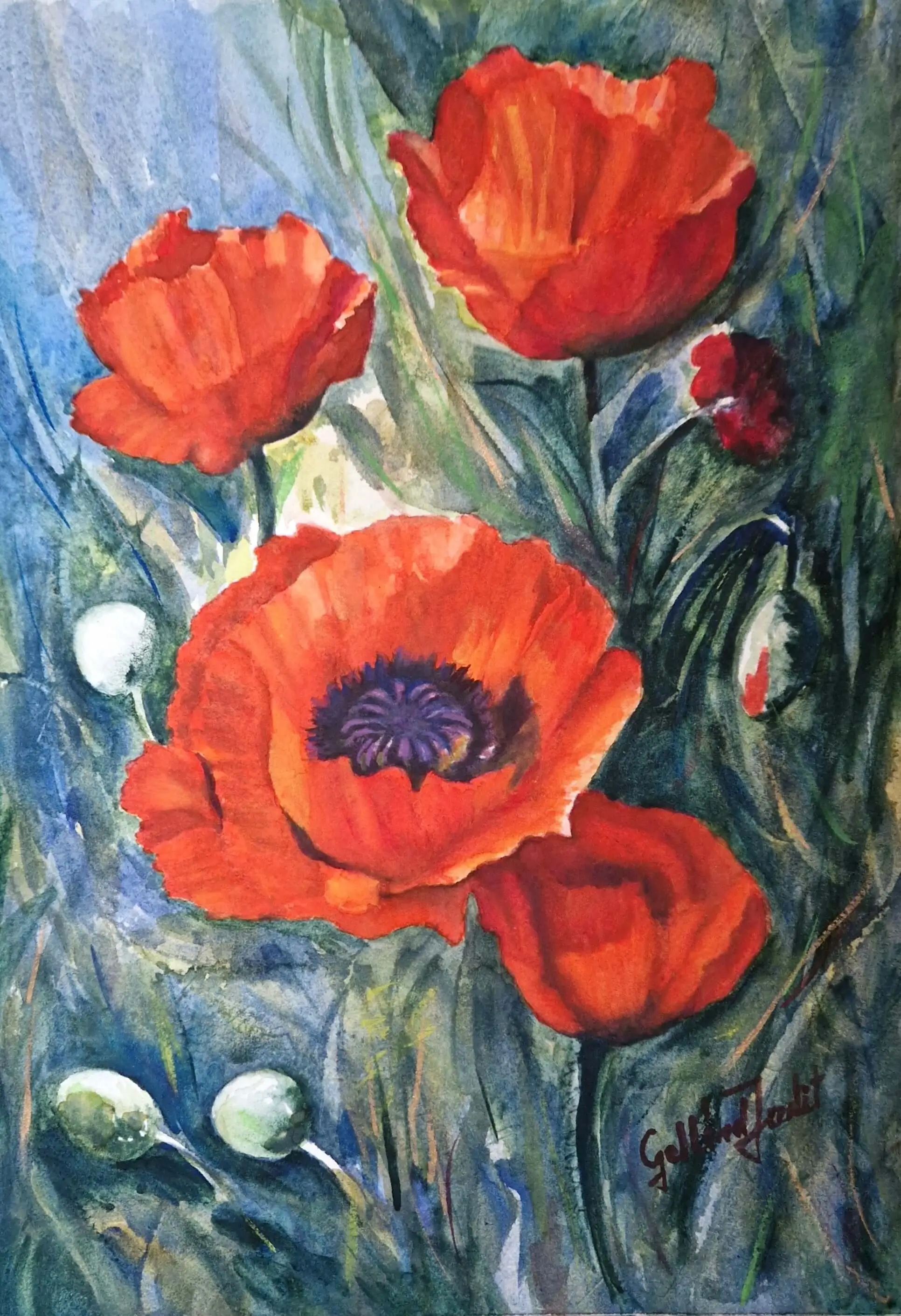 Pânză în flăcări - acuarelă originală [1]