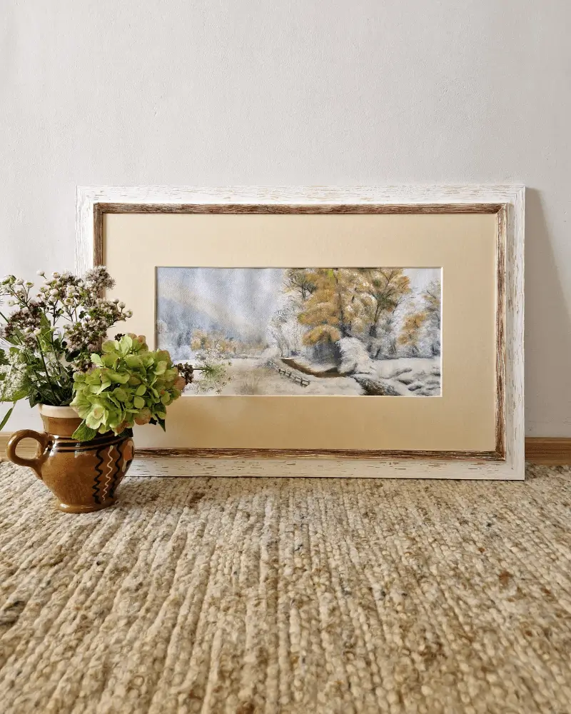 Peisaje - peisaj de iarnă acuarelă în ramă