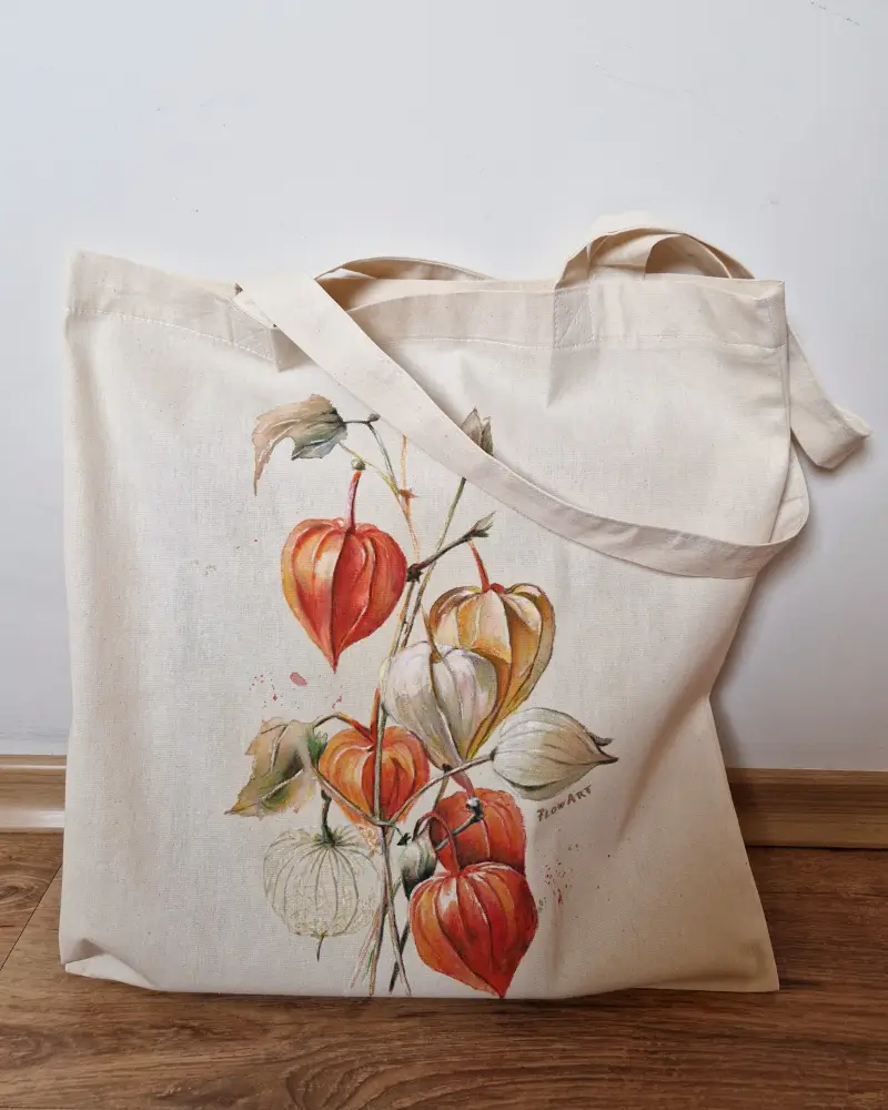 ARTĂ DE PURTAT - Sacoșă pictată manual – Lampioane de toamnă | Fabricat în România