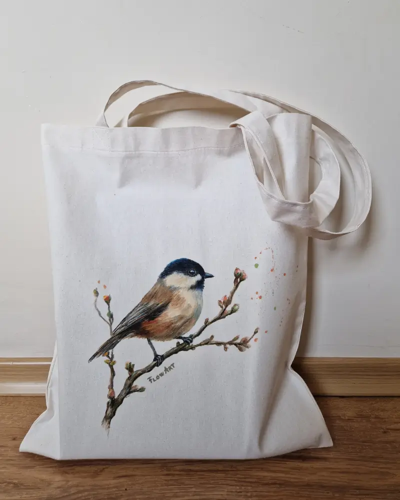 ARTĂ DE PURTAT - Sacoșă pictată manual Vestitor de primăvară – Flow Art