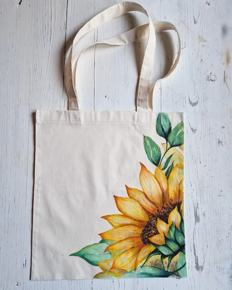 Sacoșă pictată manual cu floarea-soarelui – Flow Art România [3]