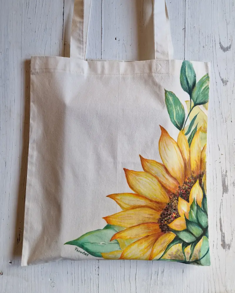 Sacoșă pictată manual cu floarea-soarelui – Flow Art România [2]