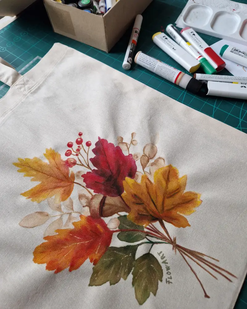 Sacoșă Pictată Manual – Frunze de Toamnă | Flow Art [1]