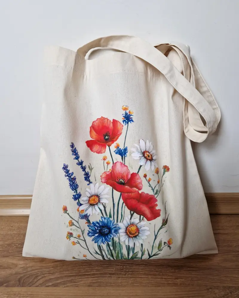 ARTĂ DE PURTAT - Sacoșă pictată manual – Buchet de camp | Fabricat în România