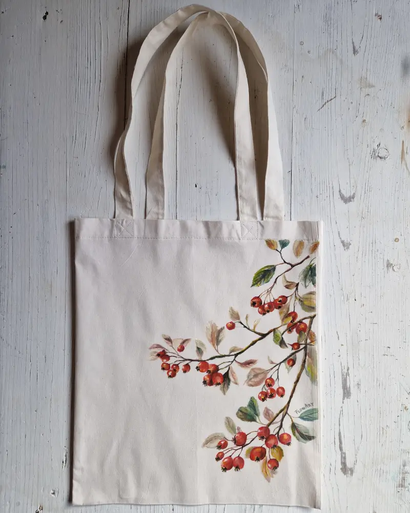 Sacoșă pictată manual cu măceșe – design original Flow Art [6]