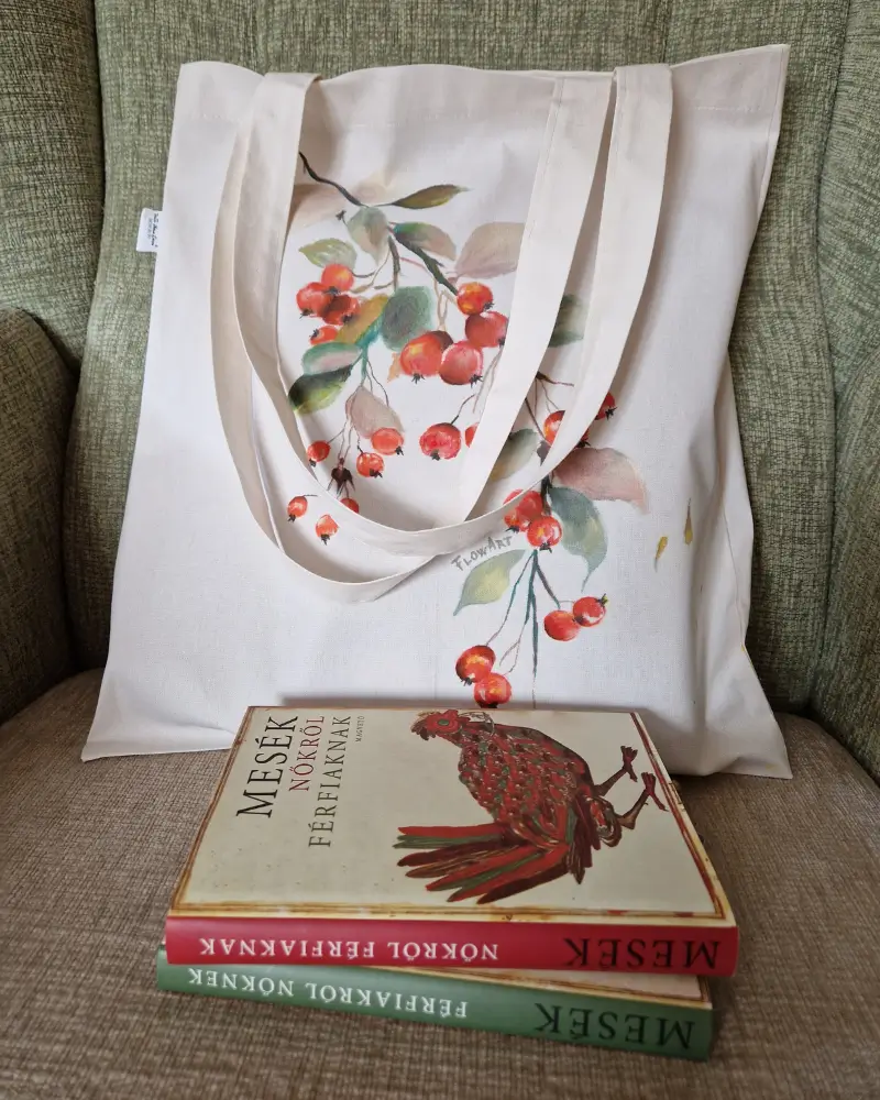 Sacoșă pictată manual cu păducel – design original Flow Art [4]