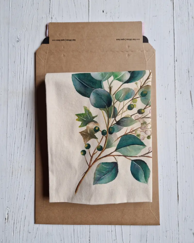 Sacoșă pictată manual – Frunze de eucalipt | Accesoriu din bumbac, fabricat în România [3]