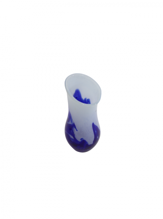 Vaza din sticla lucrata manual, Blue & White [5]