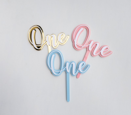 Toppere - Topper pentru tort "One" din plexiglass si MDF colorat