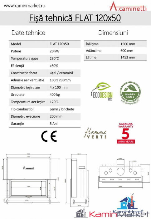 A-caminetti FLAT - Focar Șemineu cu ușă verticală - 120-x-50 [2]