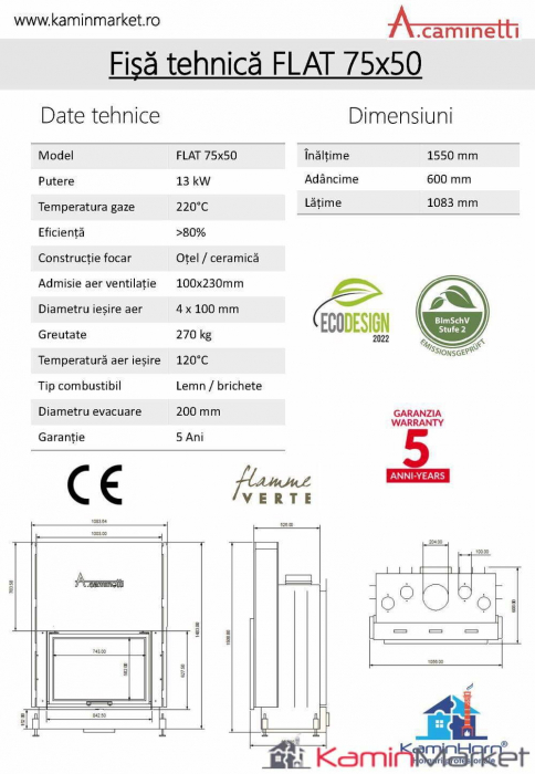 A-caminetti FLAT - Focar Șemineu cu ușă verticală - 75-x-50 [3]