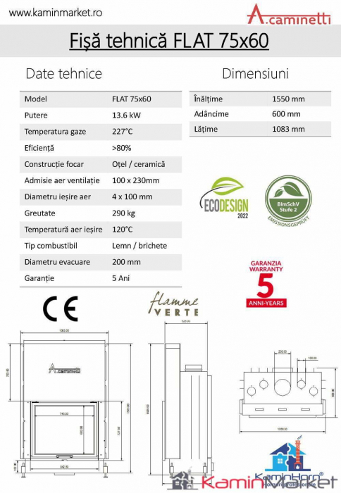 A-caminetti FLAT - Focar Șemineu cu ușă verticală - 75-x-60 [3]