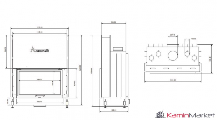 A-caminetti FLAT - Focar Șemineu cu ușă verticală - 90-x-50 [2]