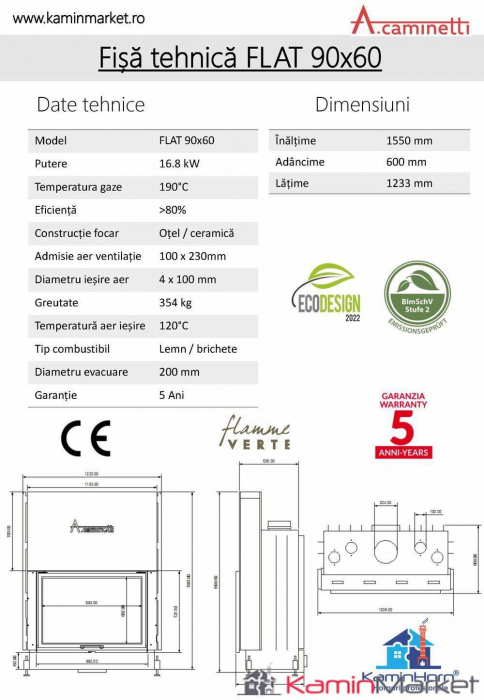 A-caminetti FLAT - Focar Șemineu cu ușă verticală - 90-x-60 [3]